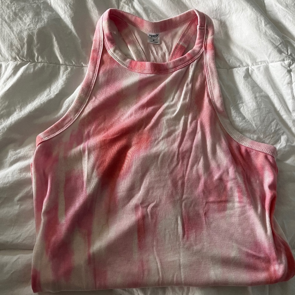 Pink and White Ribbed Tie Dye Racerback Tank Old Navy Active